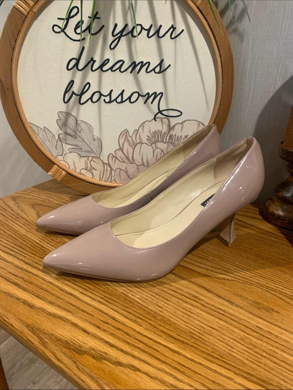 Nine West Patent Pointed Toe Pumps in Dusty Pink
